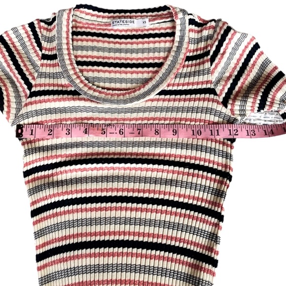 Stateside Red White and Blue Short Sleeved Striped MIDI Maxi Raw Edge He… - Picture 4 of 7